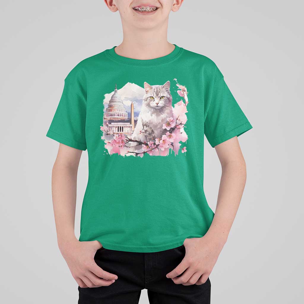 Washington DC Cat Cherry Blossoms T Shirt For Kid Capitol Building Monuments Memorials Sakura