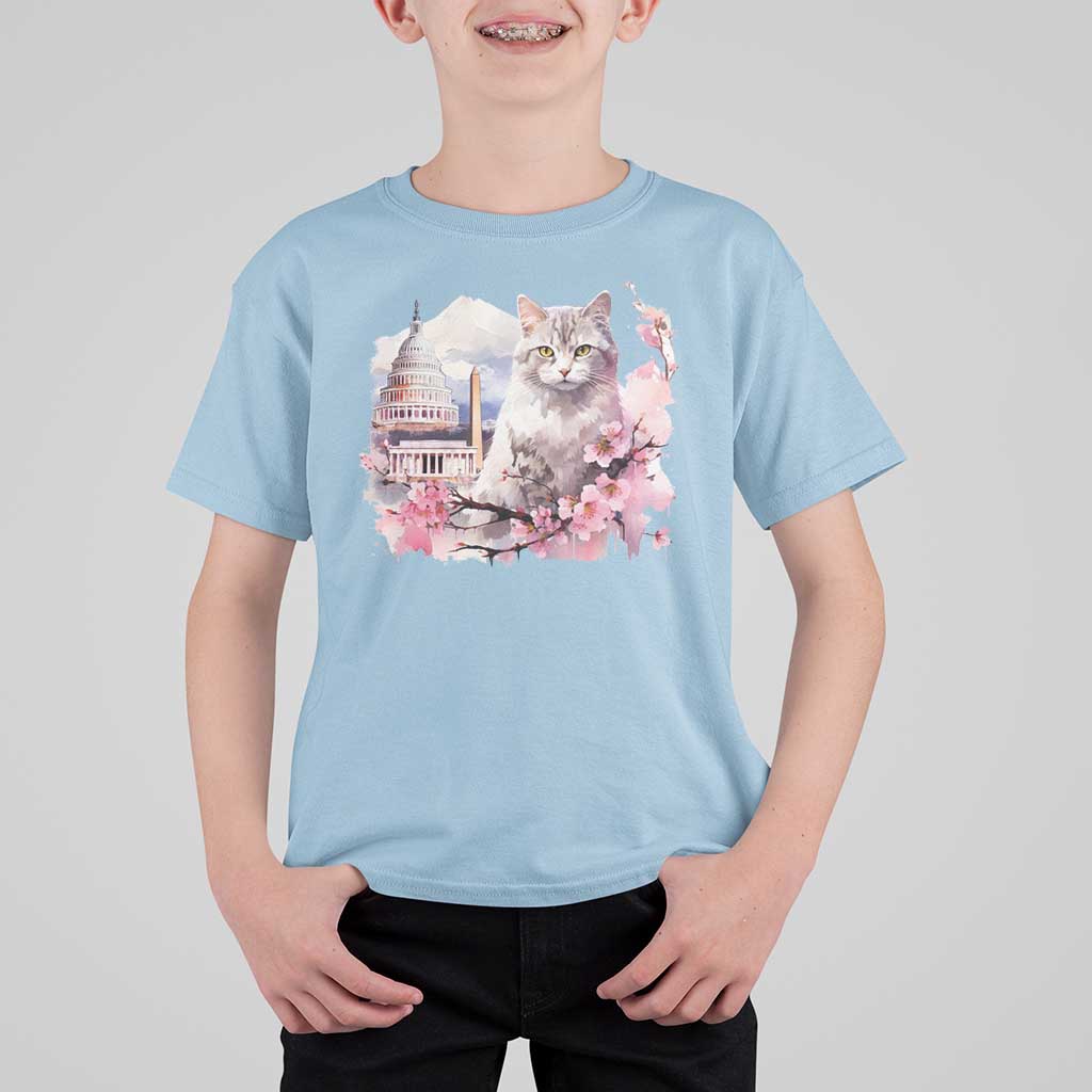 Washington DC Cat Cherry Blossoms T Shirt For Kid Capitol Building Monuments Memorials Sakura