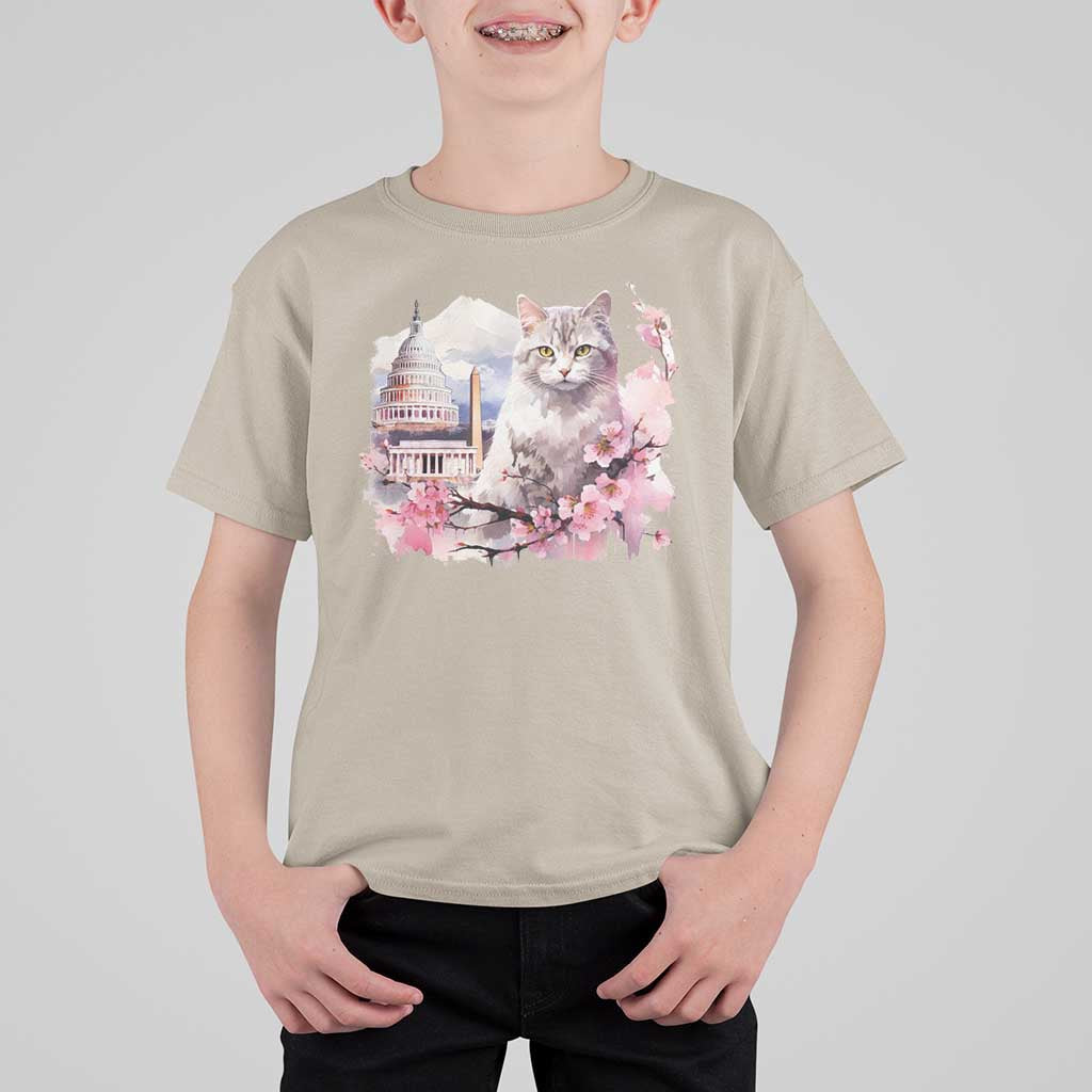 Washington DC Cat Cherry Blossoms T Shirt For Kid Capitol Building Monuments Memorials Sakura