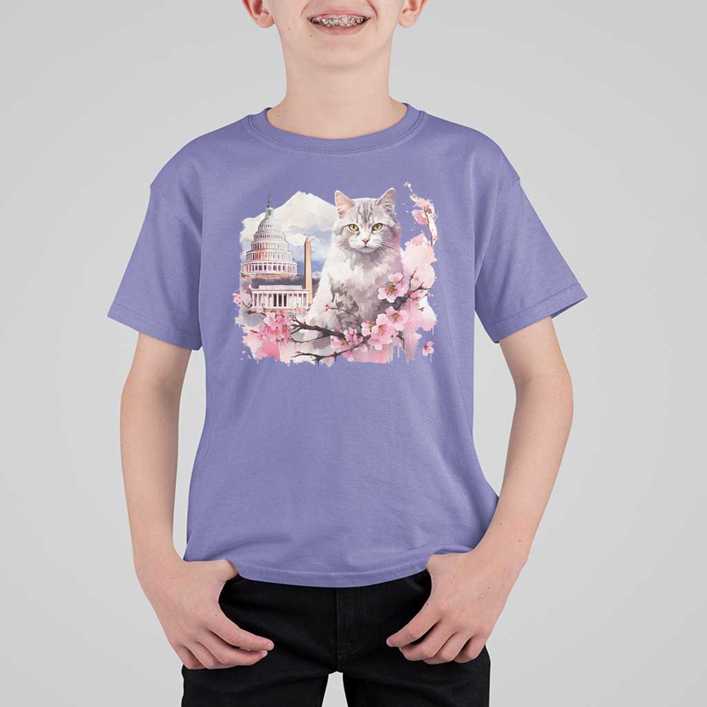 Washington DC Cat Cherry Blossoms T Shirt For Kid Capitol Building Monuments Memorials Sakura