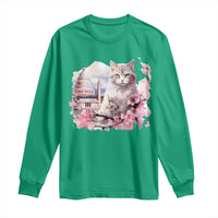 Washington DC Cat Cherry Blossoms Long Sleeve Shirt Capitol Building Monuments Memorials Sakura