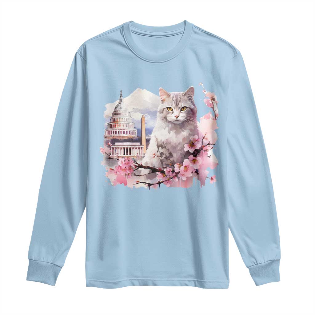 Washington DC Cat Cherry Blossoms Long Sleeve Shirt Capitol Building Monuments Memorials Sakura