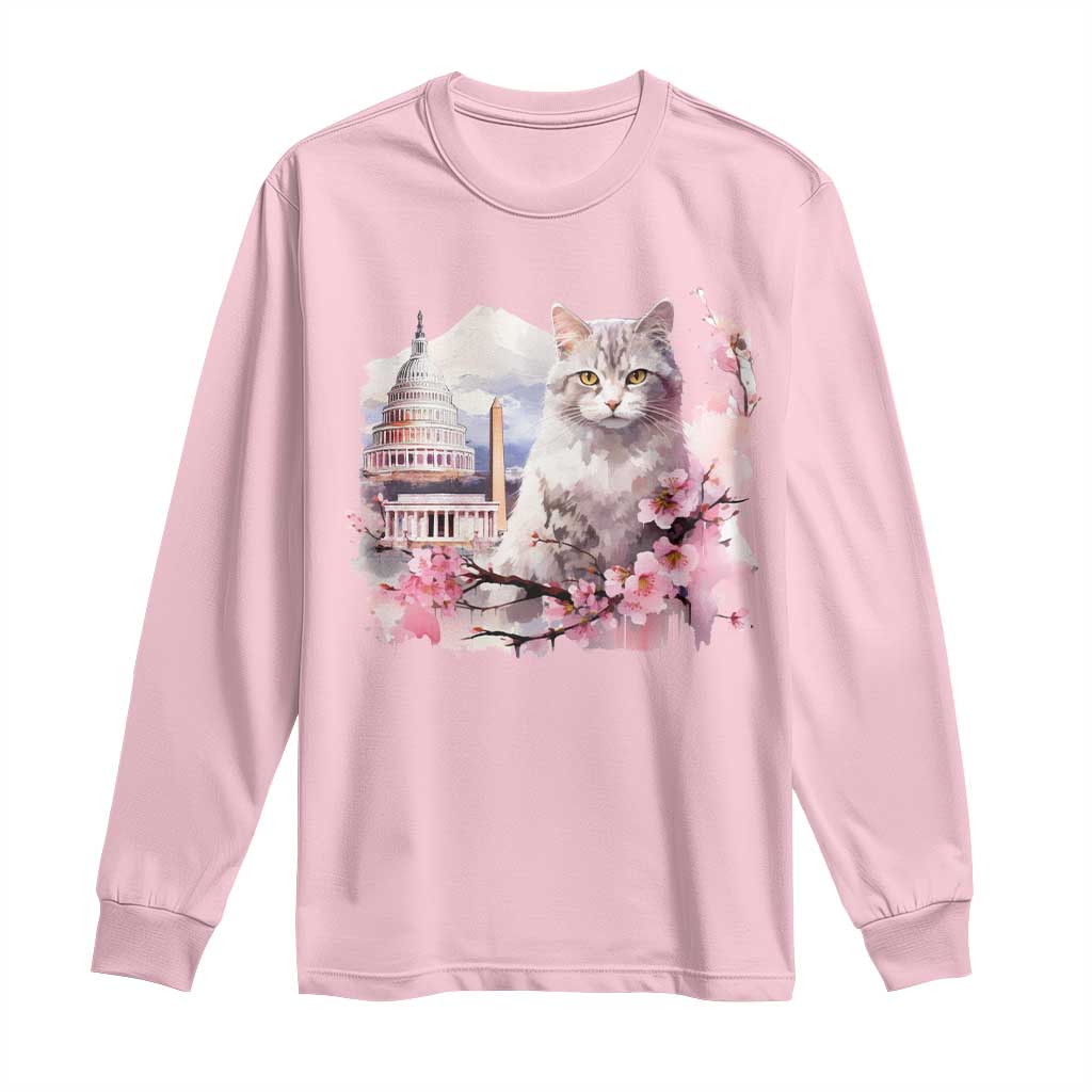 Washington DC Cat Cherry Blossoms Long Sleeve Shirt Capitol Building Monuments Memorials Sakura