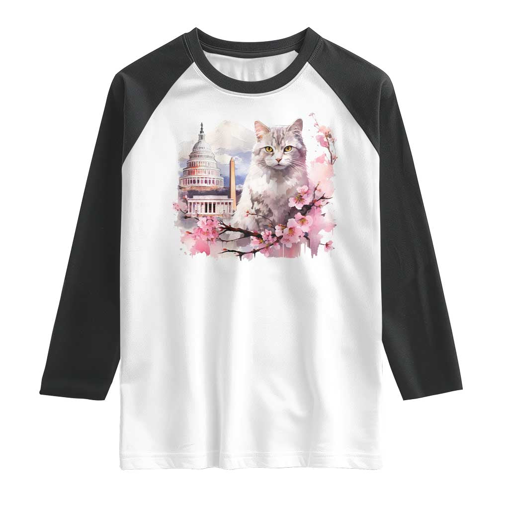 Washington DC Cat Cherry Blossoms Raglan Shirt Capitol Building Monuments Memorials Sakura