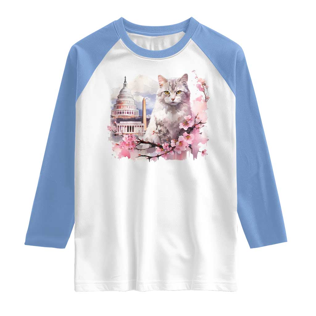 Washington DC Cat Cherry Blossoms Raglan Shirt Capitol Building Monuments Memorials Sakura