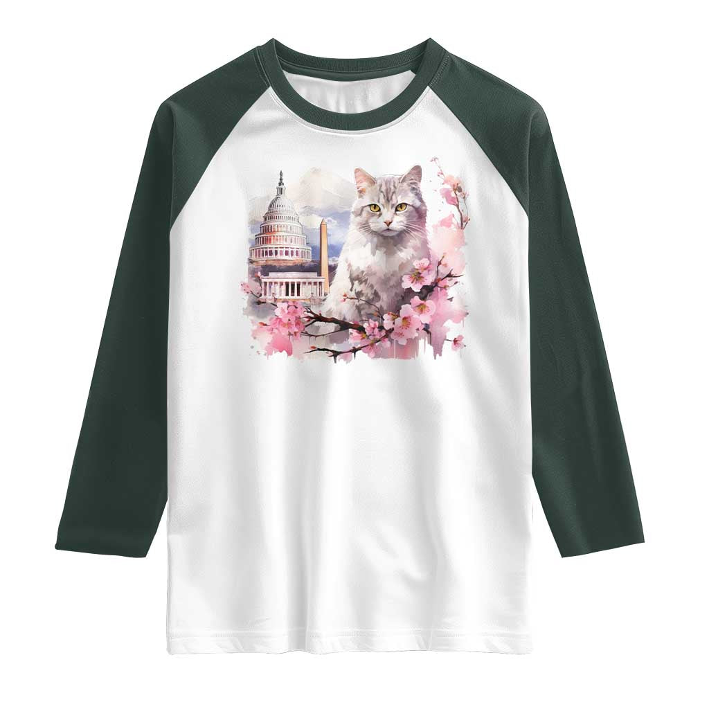 Washington DC Cat Cherry Blossoms Raglan Shirt Capitol Building Monuments Memorials Sakura