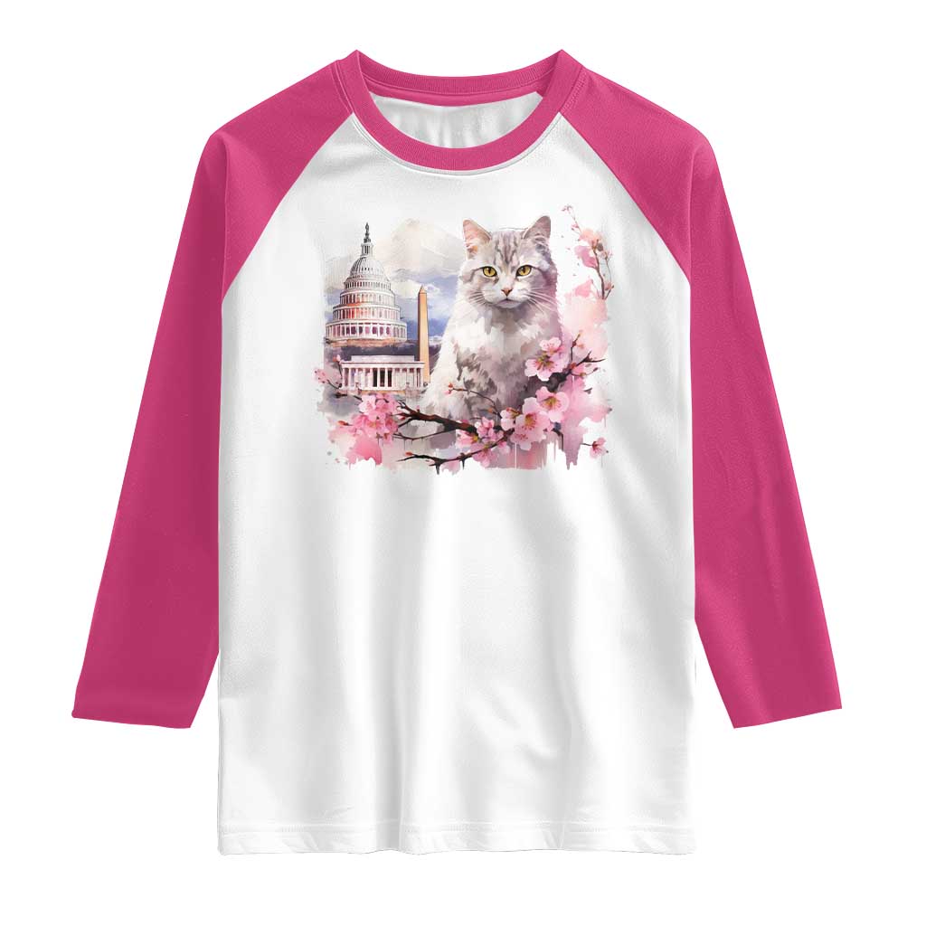 Washington DC Cat Cherry Blossoms Raglan Shirt Capitol Building Monuments Memorials Sakura