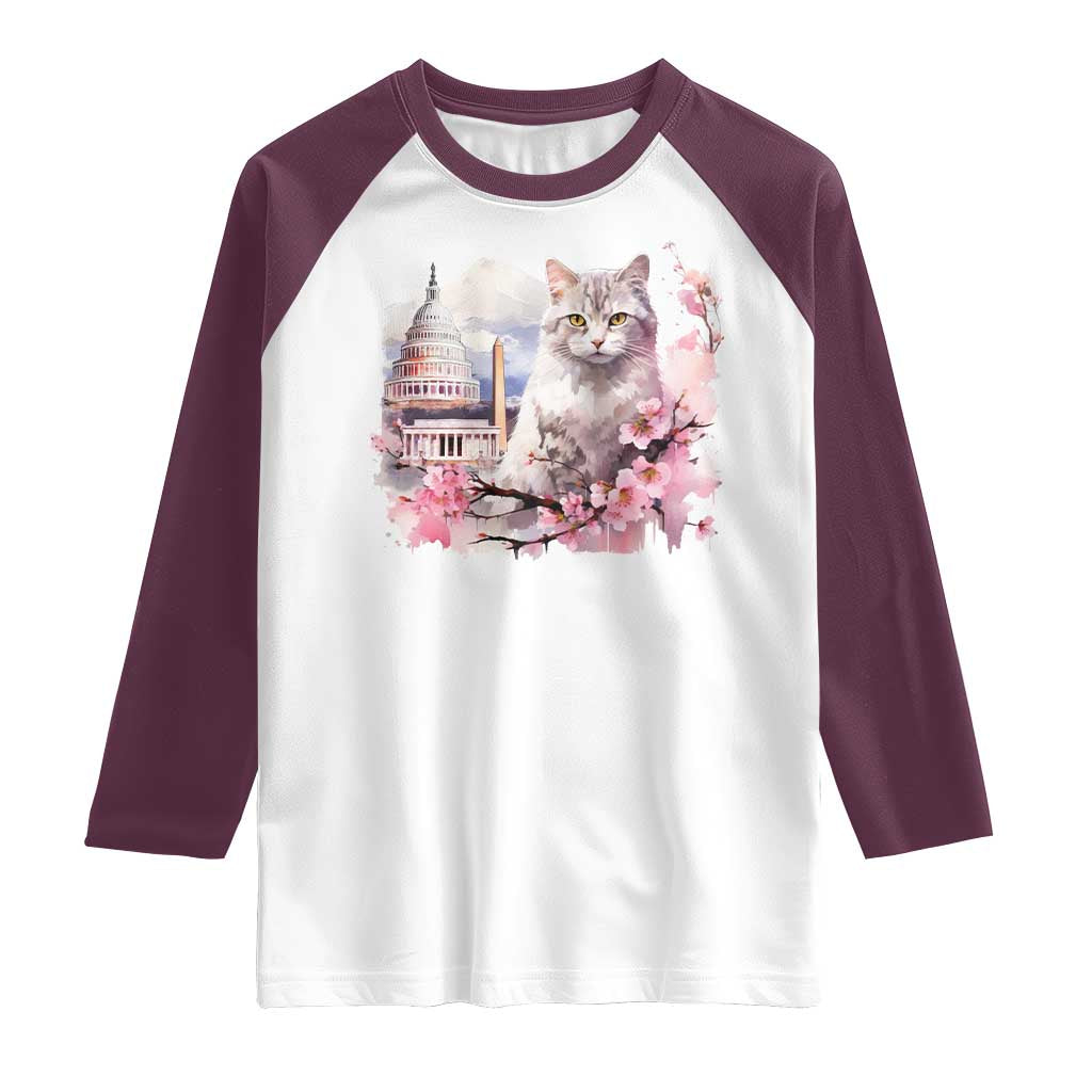 Washington DC Cat Cherry Blossoms Raglan Shirt Capitol Building Monuments Memorials Sakura