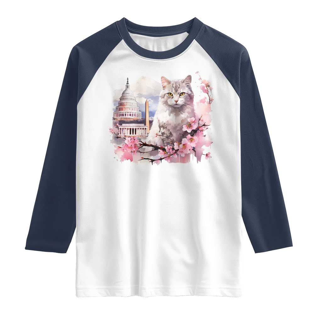 Washington DC Cat Cherry Blossoms Raglan Shirt Capitol Building Monuments Memorials Sakura