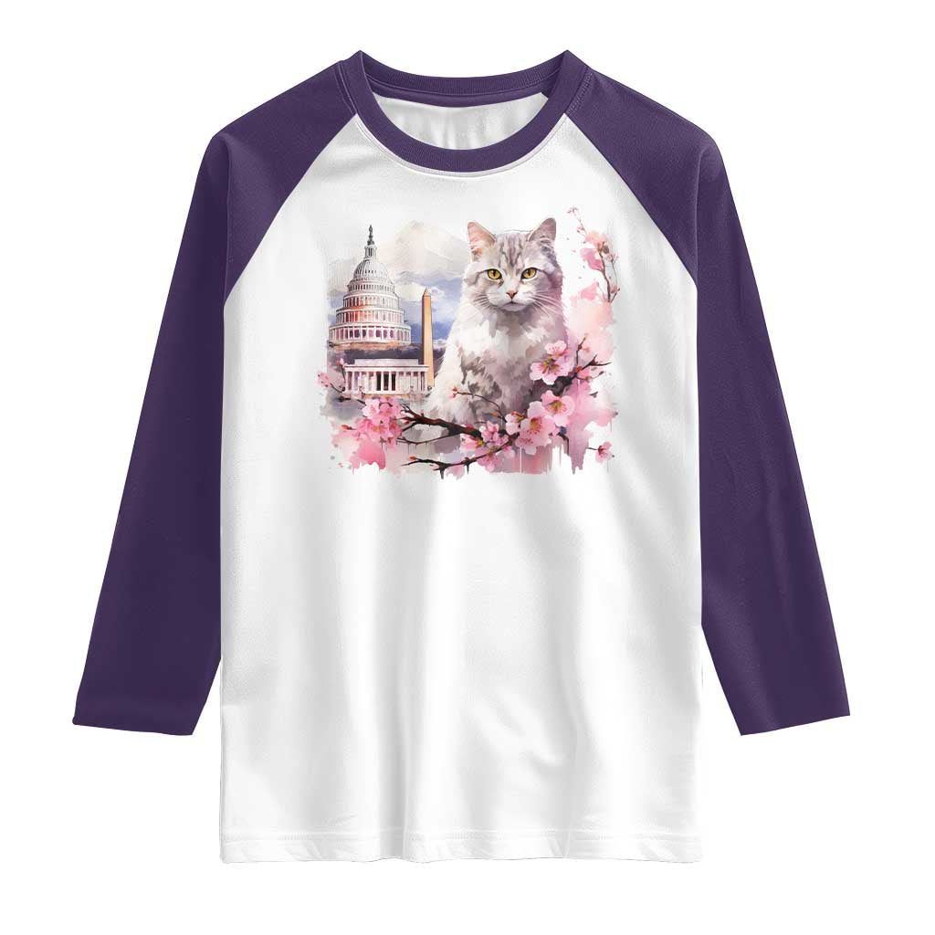 Washington DC Cat Cherry Blossoms Raglan Shirt Capitol Building Monuments Memorials Sakura