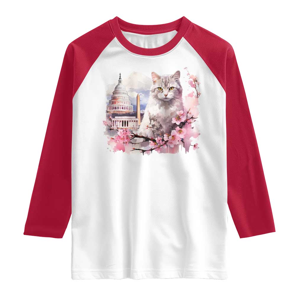 Washington DC Cat Cherry Blossoms Raglan Shirt Capitol Building Monuments Memorials Sakura