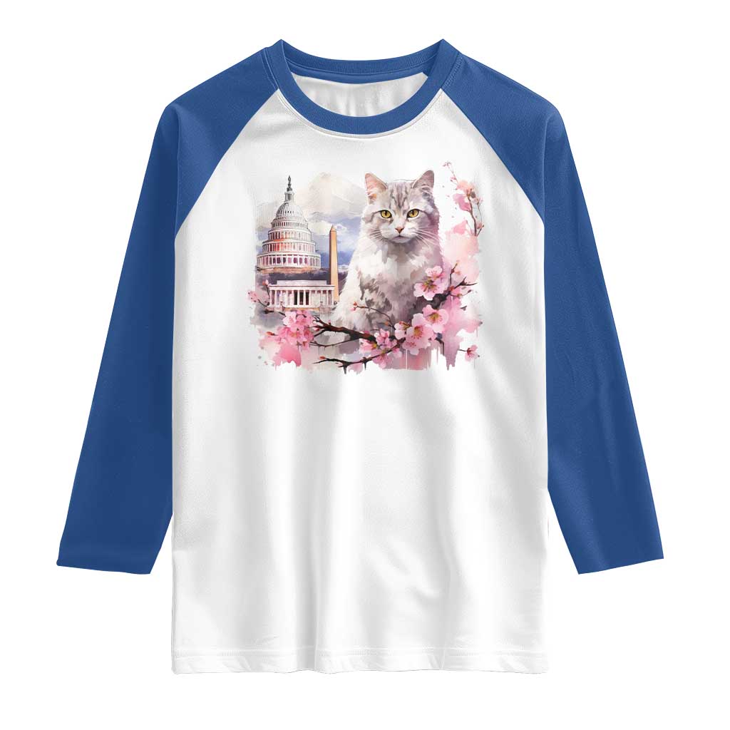 Washington DC Cat Cherry Blossoms Raglan Shirt Capitol Building Monuments Memorials Sakura