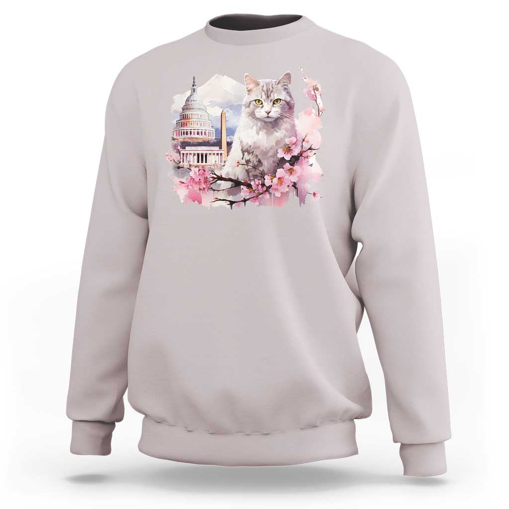 Washington DC Cat Cherry Blossoms Sweatshirt Capitol Building Monuments Memorials Sakura