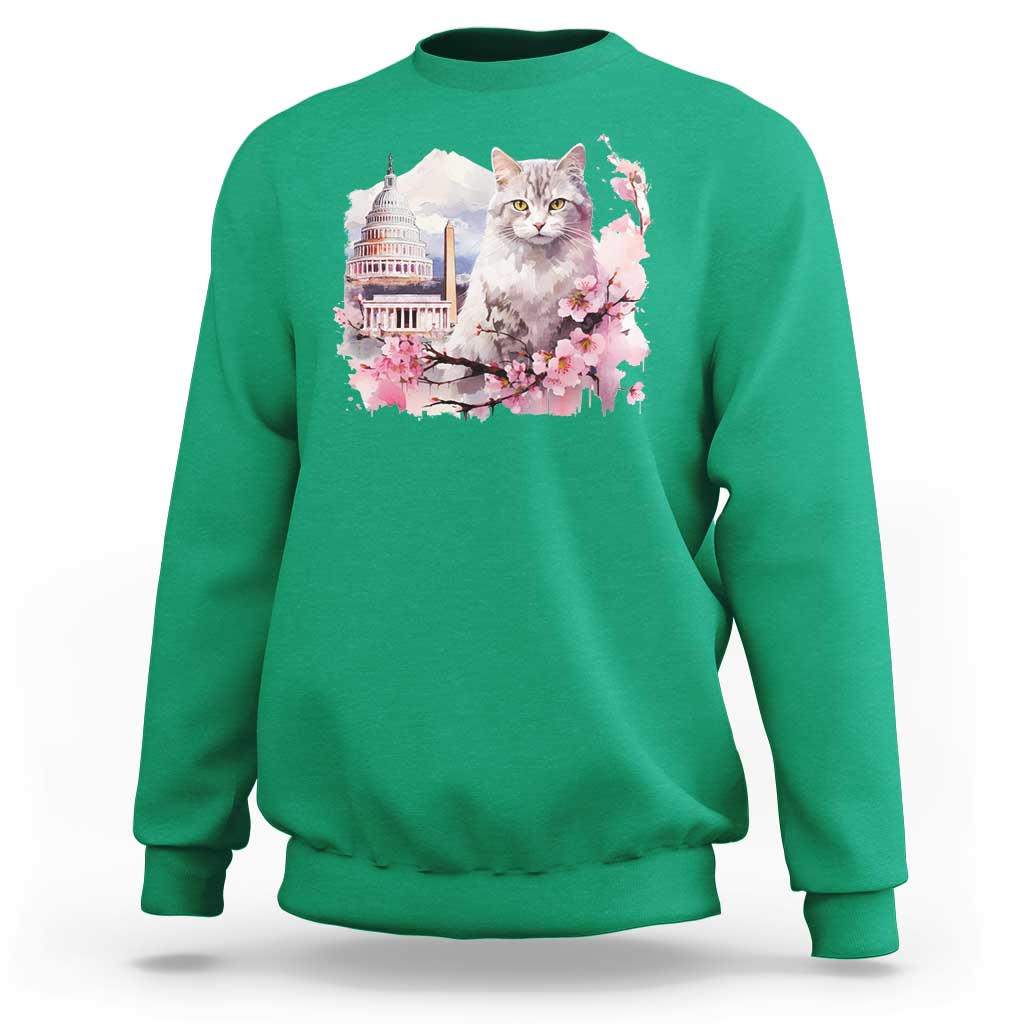 Washington DC Cat Cherry Blossoms Sweatshirt Capitol Building Monuments Memorials Sakura