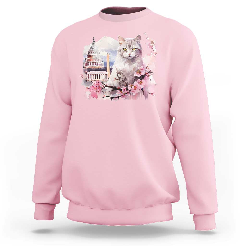 Washington DC Cat Cherry Blossoms Sweatshirt Capitol Building Monuments Memorials Sakura