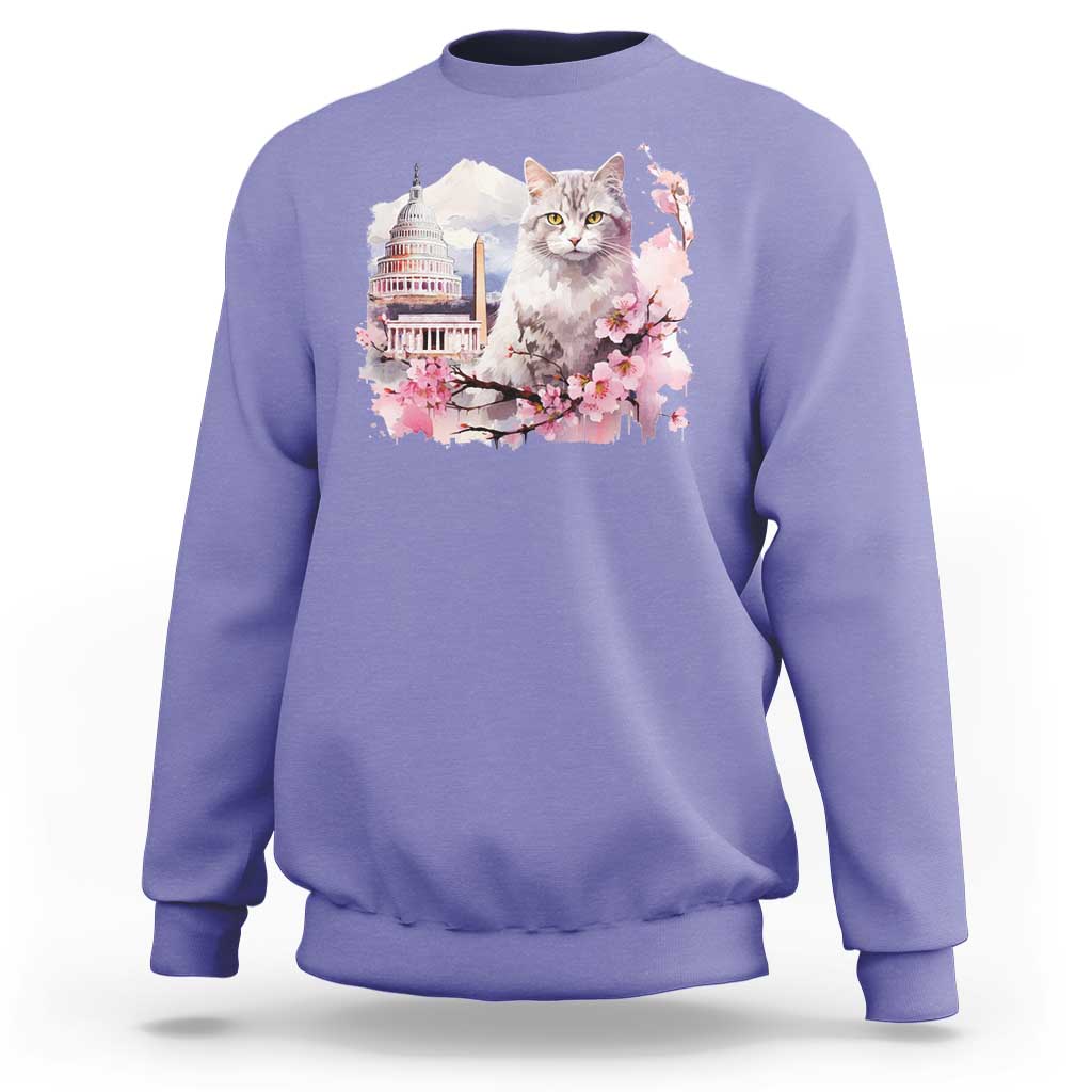 Washington DC Cat Cherry Blossoms Sweatshirt Capitol Building Monuments Memorials Sakura