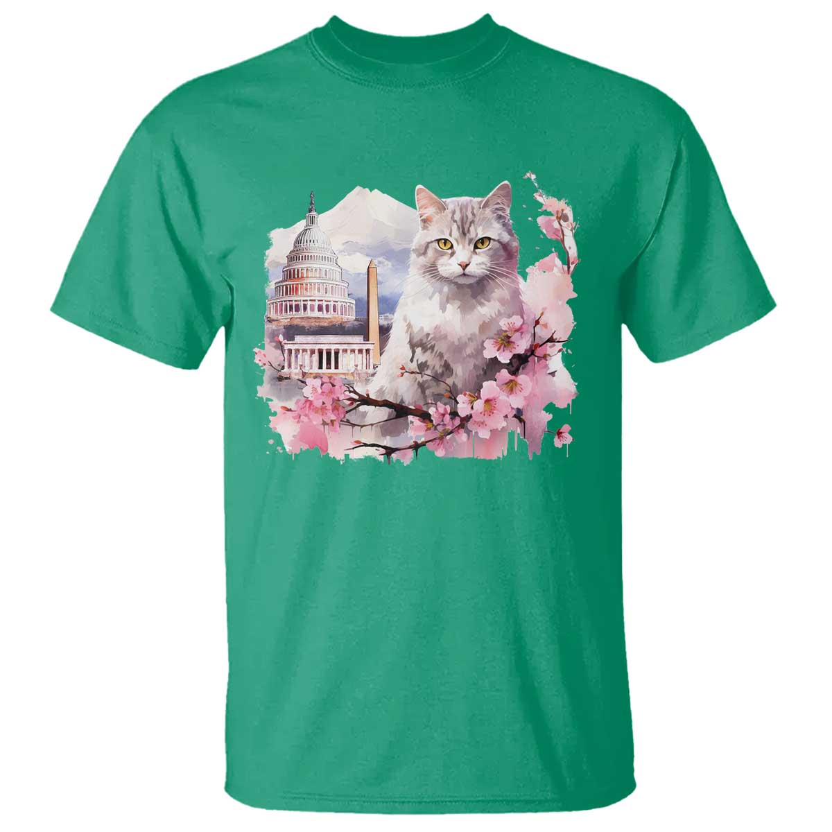 Washington DC Cat Cherry Blossoms T Shirt Capitol Building Monuments Memorials Sakura