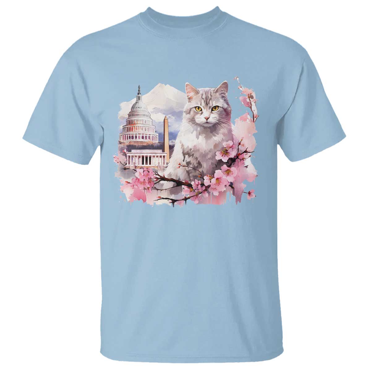 Washington DC Cat Cherry Blossoms T Shirt Capitol Building Monuments Memorials Sakura
