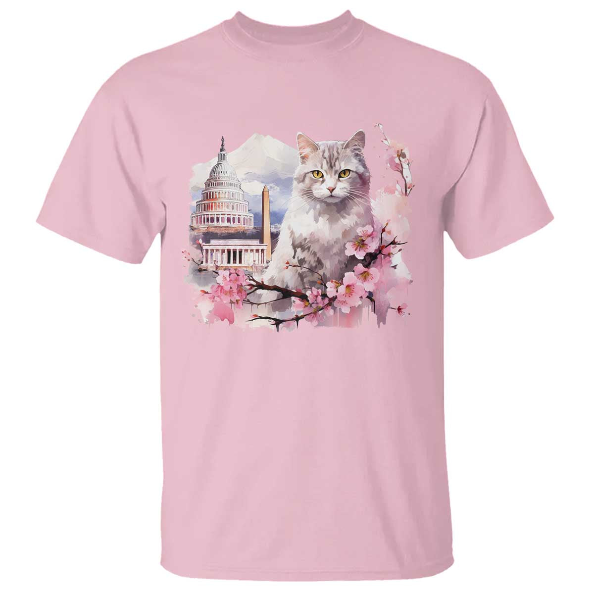 Washington DC Cat Cherry Blossoms T Shirt Capitol Building Monuments Memorials Sakura