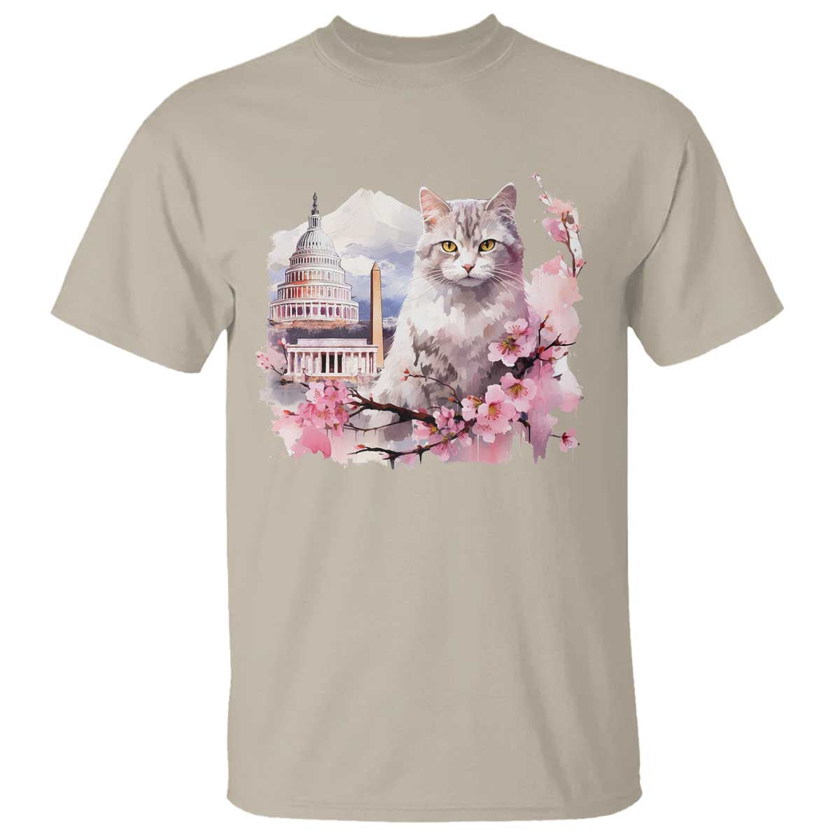 Washington DC Cat Cherry Blossoms T Shirt Capitol Building Monuments Memorials Sakura