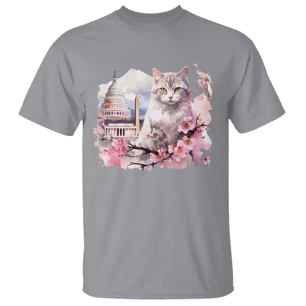 Washington DC Cat Cherry Blossoms T Shirt Capitol Building Monuments Memorials Sakura