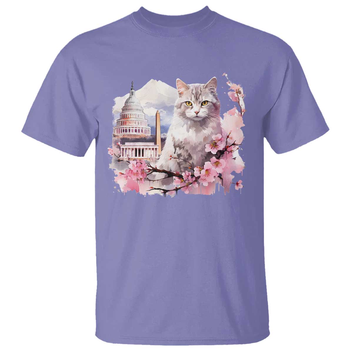 Washington DC Cat Cherry Blossoms T Shirt Capitol Building Monuments Memorials Sakura