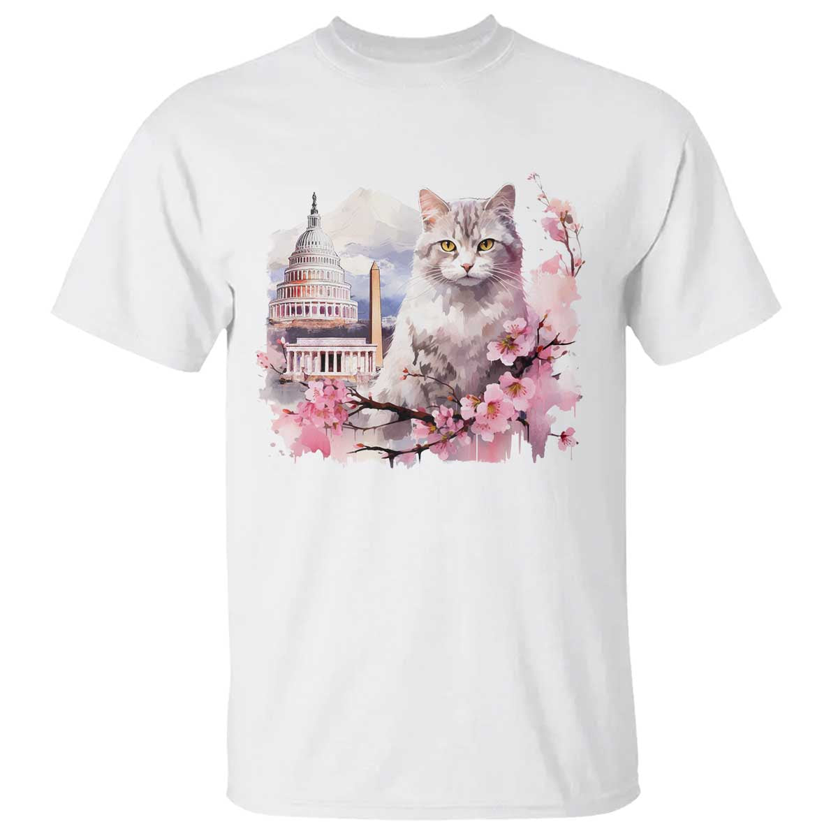 Washington DC Cat Cherry Blossoms T Shirt Capitol Building Monuments Memorials Sakura