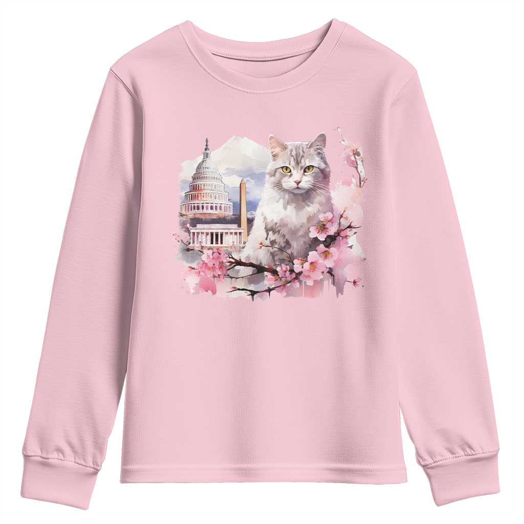 Washington DC Cat Cherry Blossoms Youth Sweatshirt Capitol Building Monuments Memorials Sakura