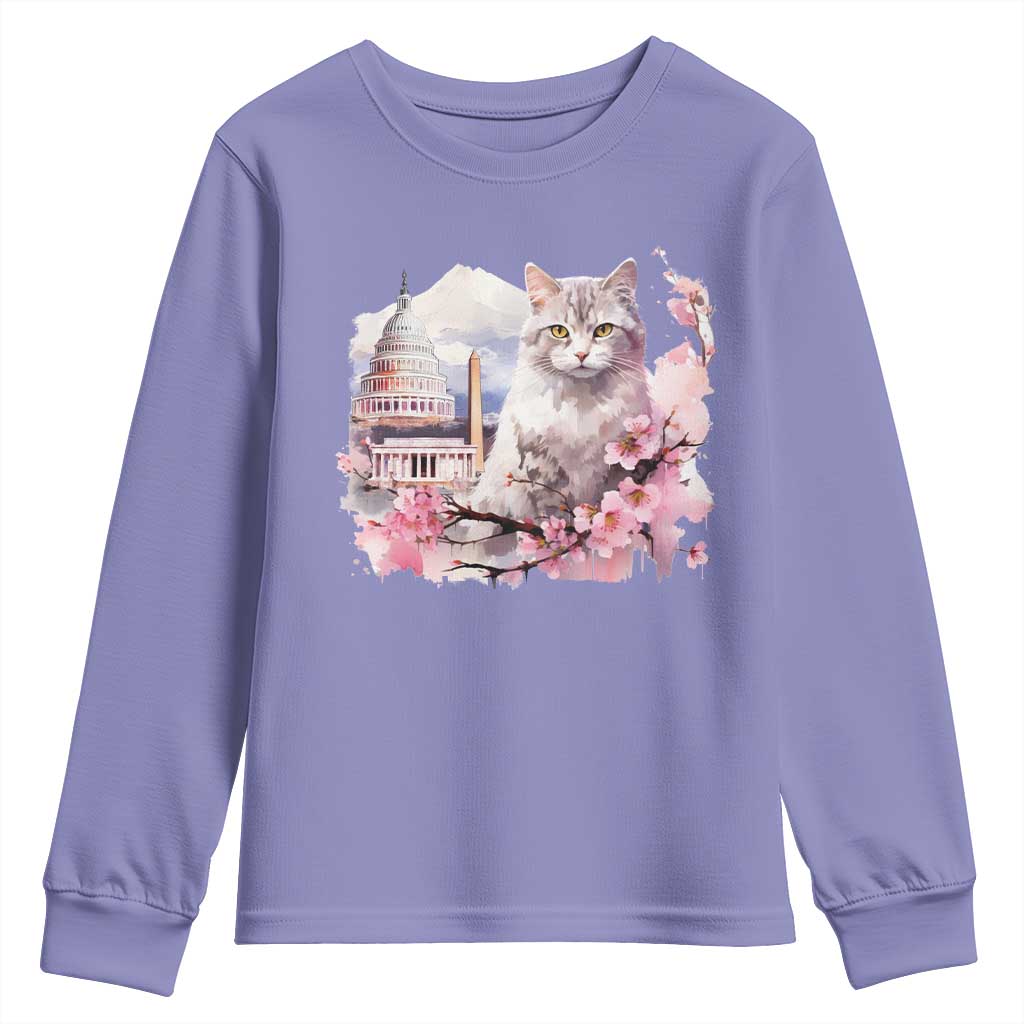 Washington DC Cat Cherry Blossoms Youth Sweatshirt Capitol Building Monuments Memorials Sakura