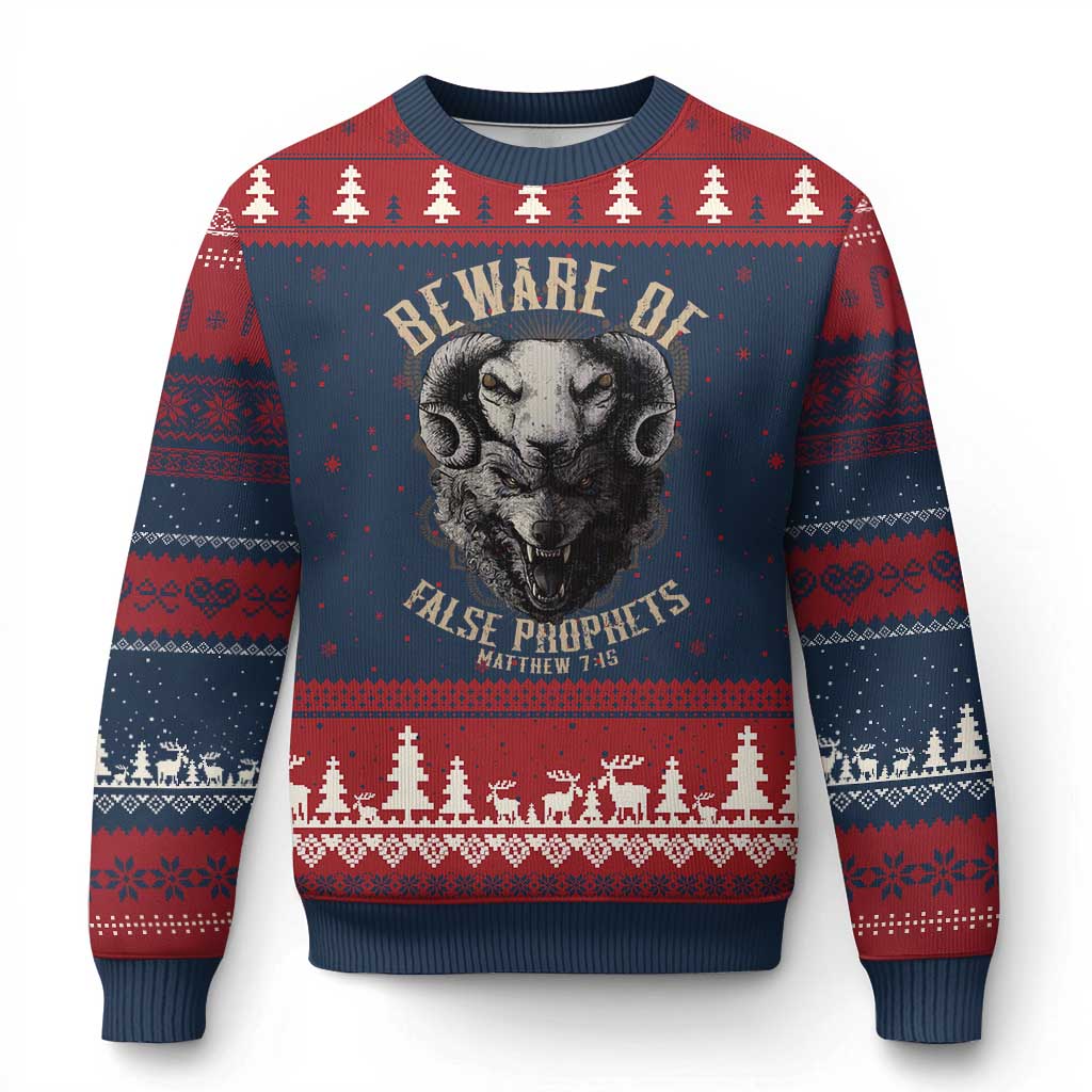 Beware Of False Prophets Ugly Christmas Sweater Christian Sheep Wolf - Wonder Print Shop