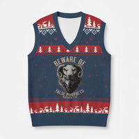 Beware Of False Prophets V-Neck Knit Sweater Vest Christian Sheep Wolf - Wonder Print Shop