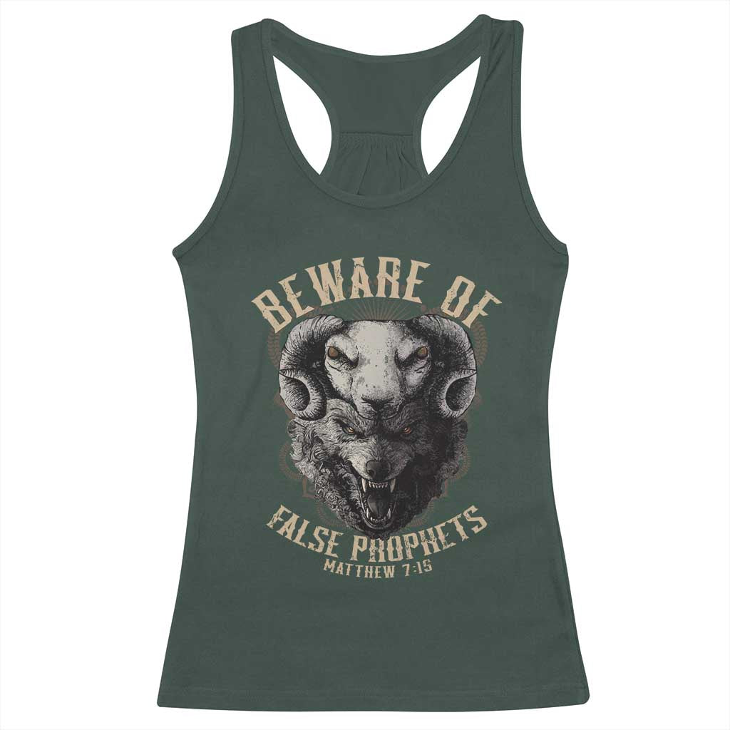 Beware Of False Prophets Racerback Tank Top Christian Sheep Wolf