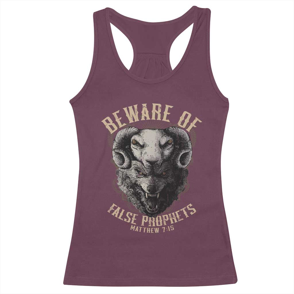 Beware Of False Prophets Racerback Tank Top Christian Sheep Wolf