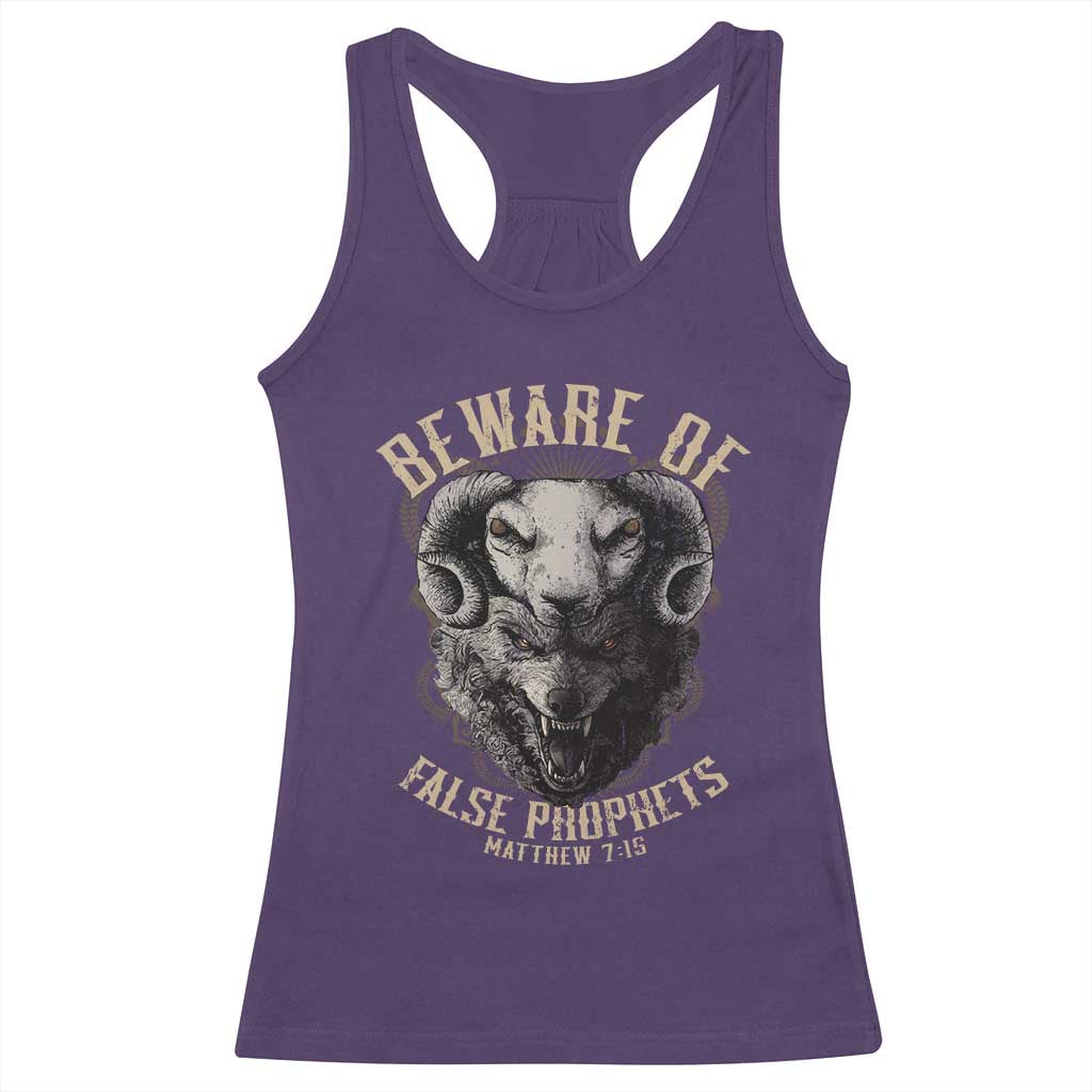 Beware Of False Prophets Racerback Tank Top Christian Sheep Wolf