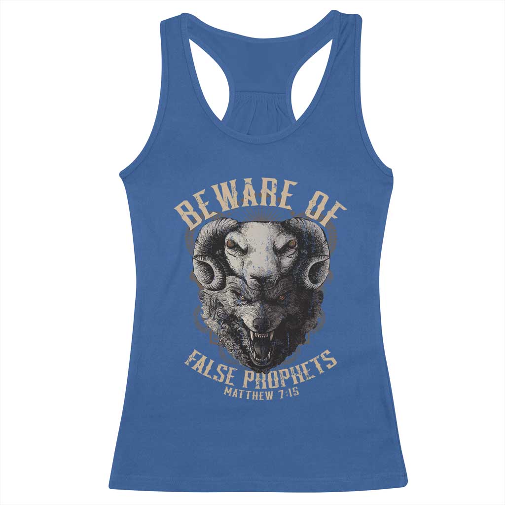 Beware Of False Prophets Racerback Tank Top Christian Sheep Wolf