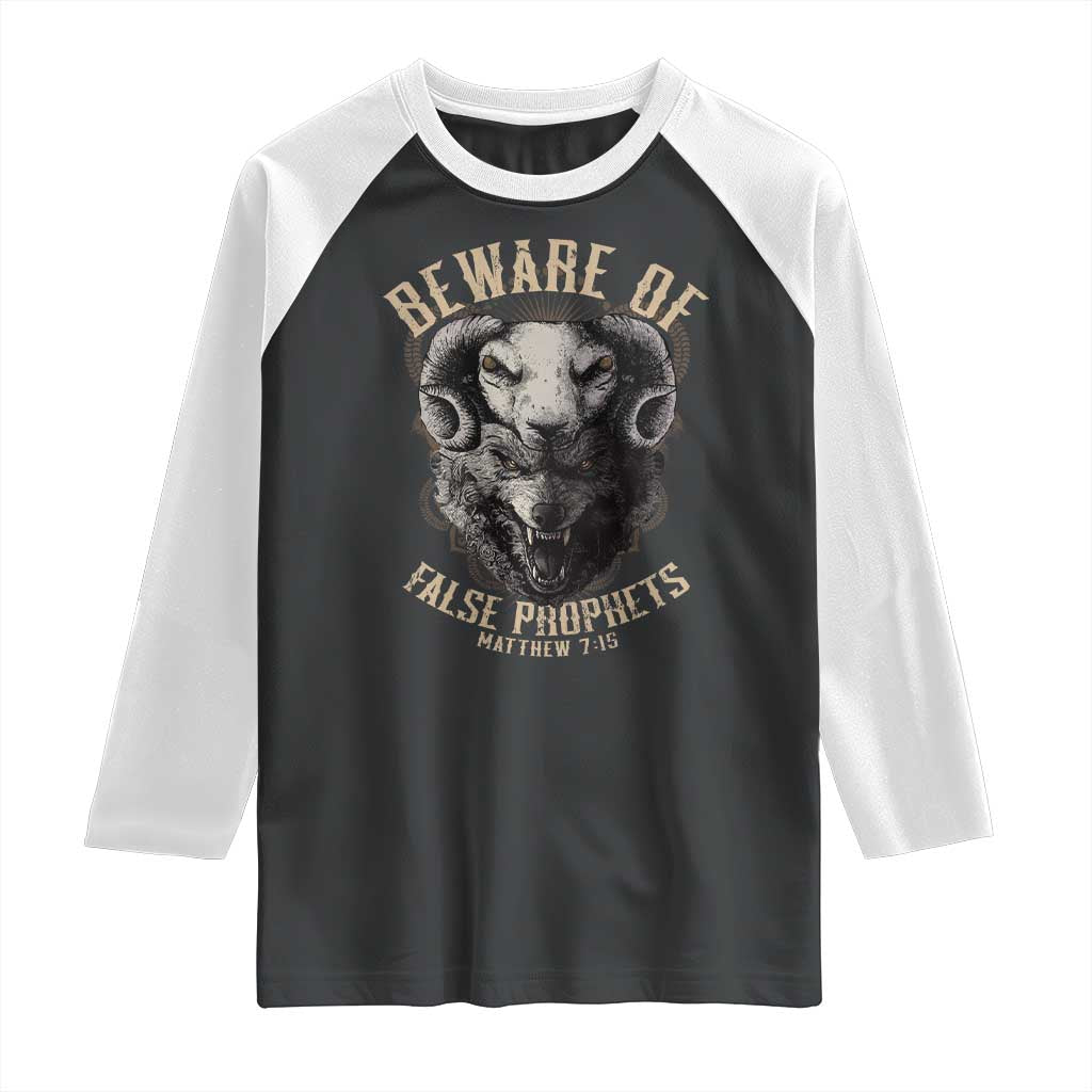 Beware Of False Prophets Raglan Shirt Christian Sheep Wolf