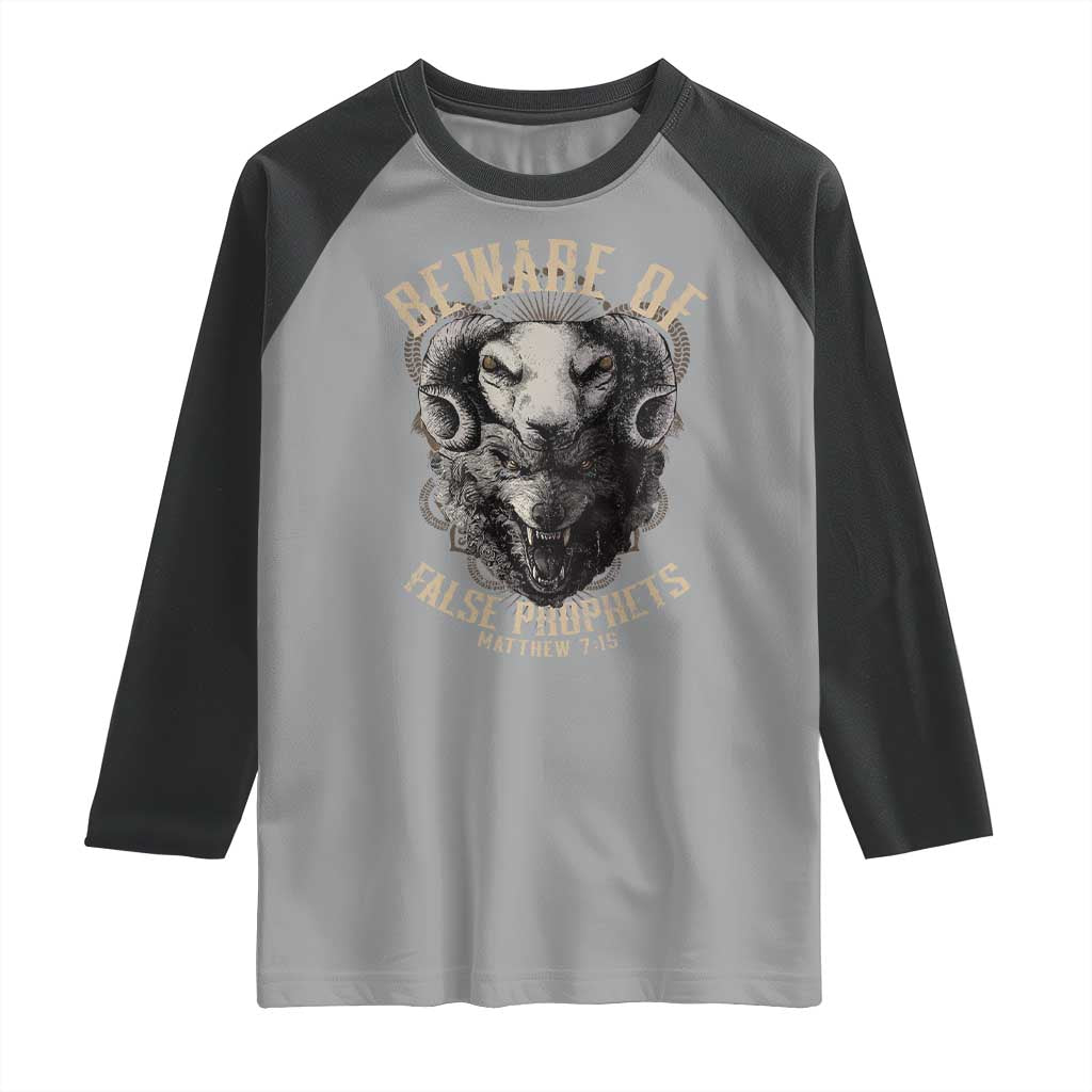 Beware Of False Prophets Raglan Shirt Christian Sheep Wolf