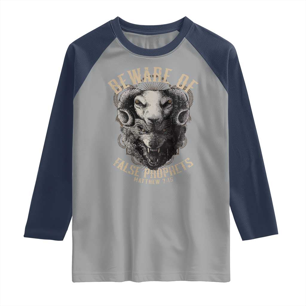 Beware Of False Prophets Raglan Shirt Christian Sheep Wolf