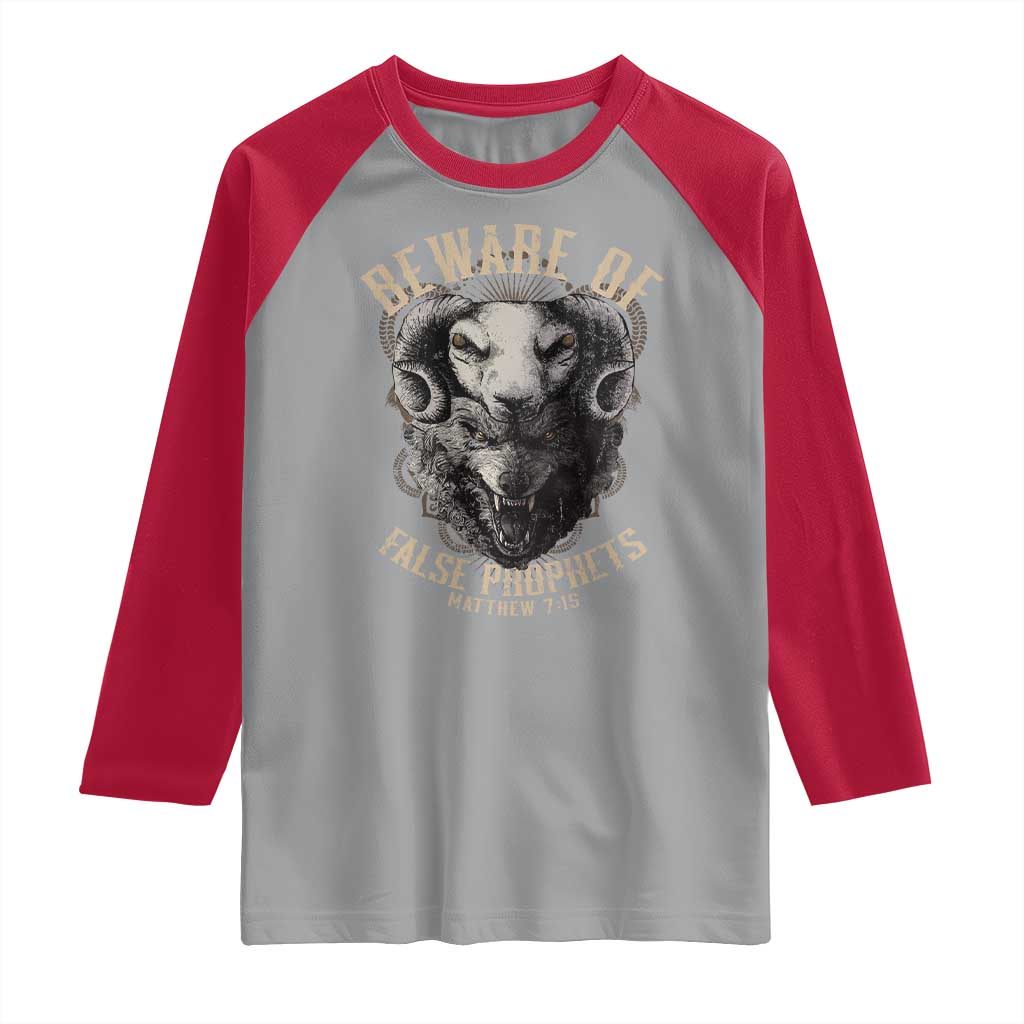 Beware Of False Prophets Raglan Shirt Christian Sheep Wolf