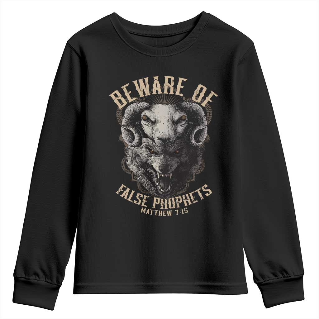 Beware Of False Prophets Youth Sweatshirt Christian Sheep Wolf