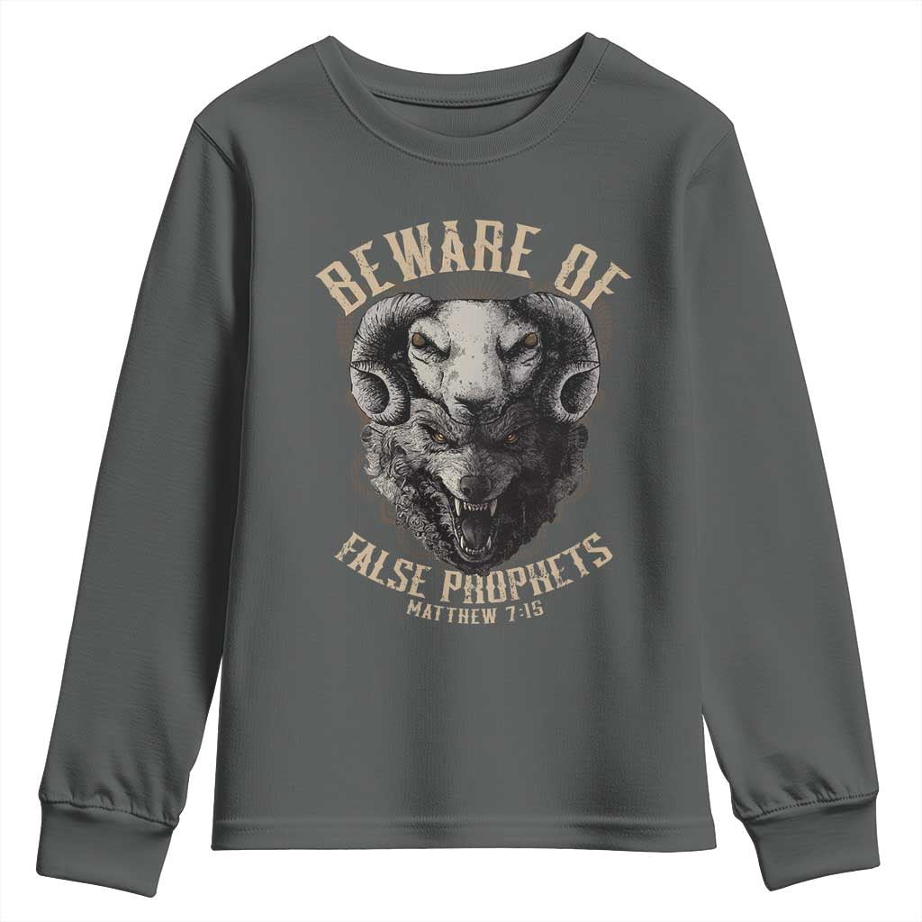 Beware Of False Prophets Youth Sweatshirt Christian Sheep Wolf