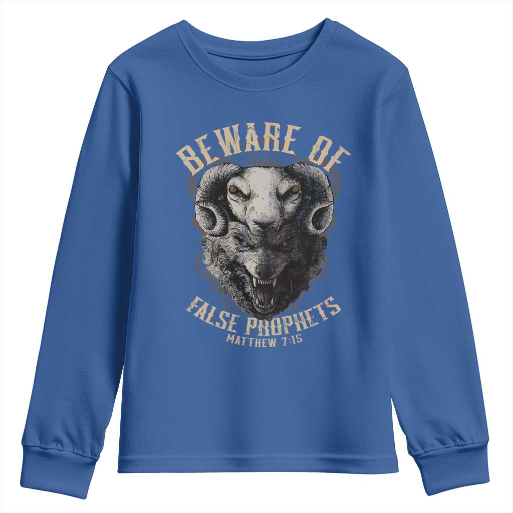 Beware Of False Prophets Youth Sweatshirt Christian Sheep Wolf