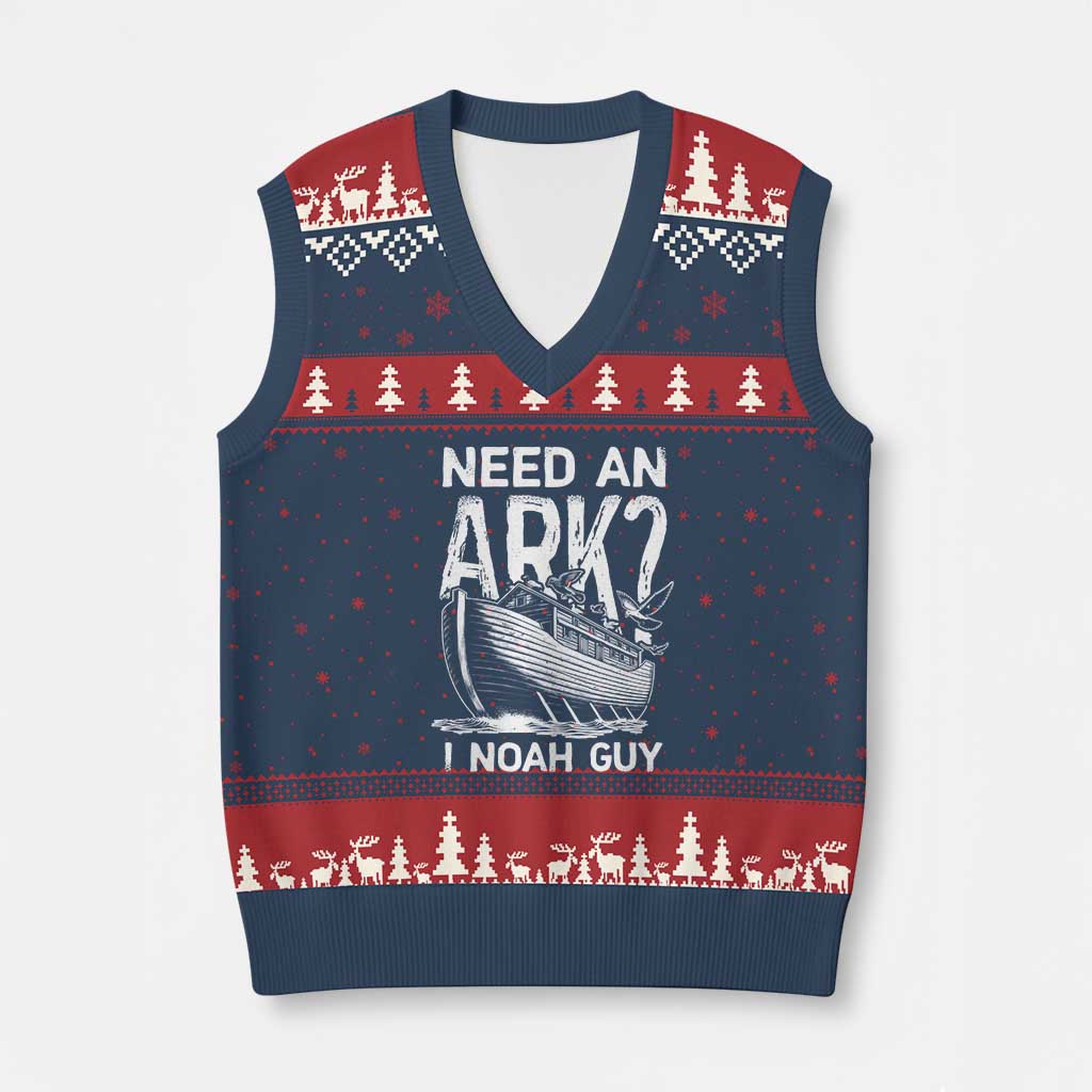 Funny Need An Ark I Noah Guy V-Neck Knit Sweater Vest Christian Pun - Wonder Print Shop