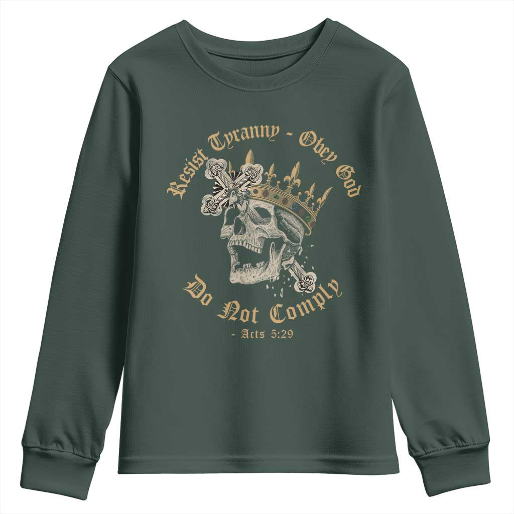 Eastern Orthodox Christian Youth Sweatshirt Resist Tyranny Obey God Do Not Comply Skull