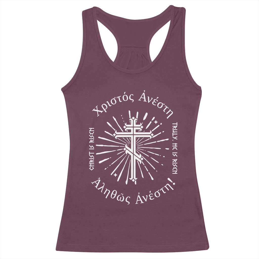 Orthodox Easter Christian Racerback Tank Top Christ Is Risen Truly He Is Risen Orthodox Cross
