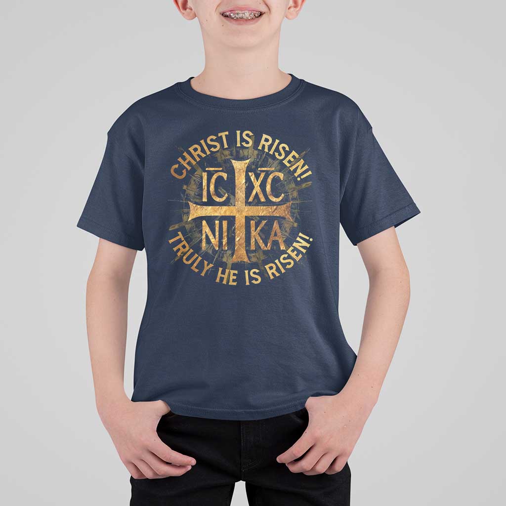 Orthodox Easter Christian T Shirt For Kid Christ Is Risen He Is Risen Greek NIKA Cross