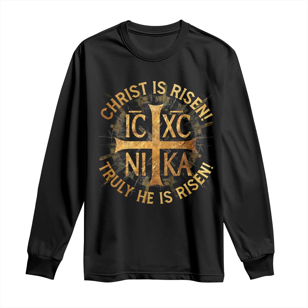 Orthodox Easter Christian Long Sleeve Shirt Christ Is Risen He Is Risen Greek NIKA Cross