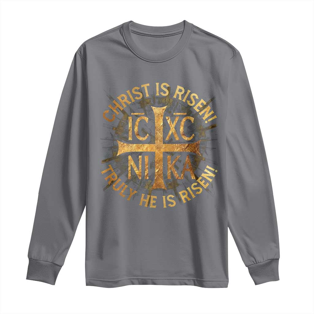 Orthodox Easter Christian Long Sleeve Shirt Christ Is Risen He Is Risen Greek NIKA Cross
