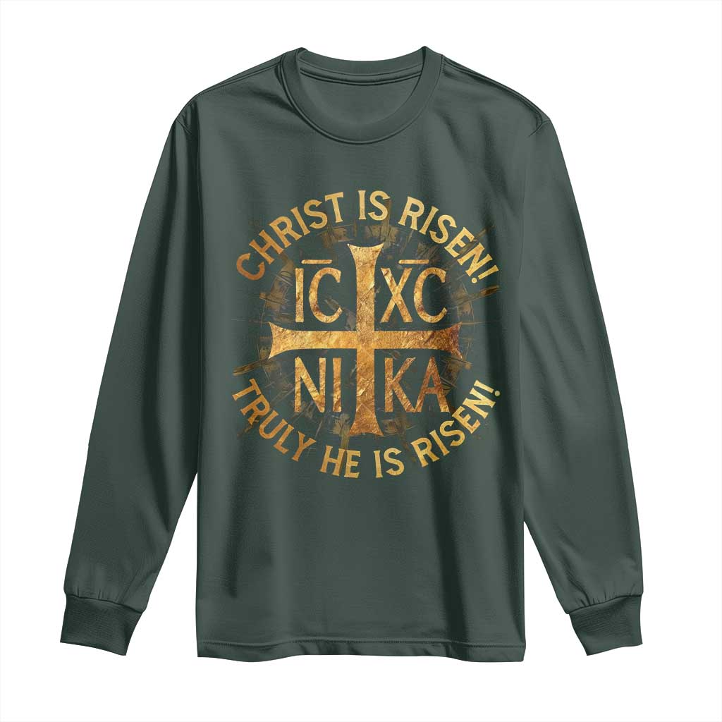 Orthodox Easter Christian Long Sleeve Shirt Christ Is Risen He Is Risen Greek NIKA Cross