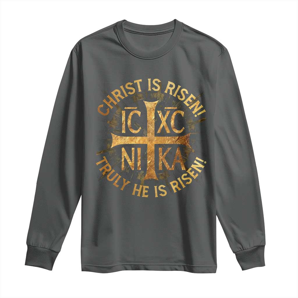 Orthodox Easter Christian Long Sleeve Shirt Christ Is Risen He Is Risen Greek NIKA Cross